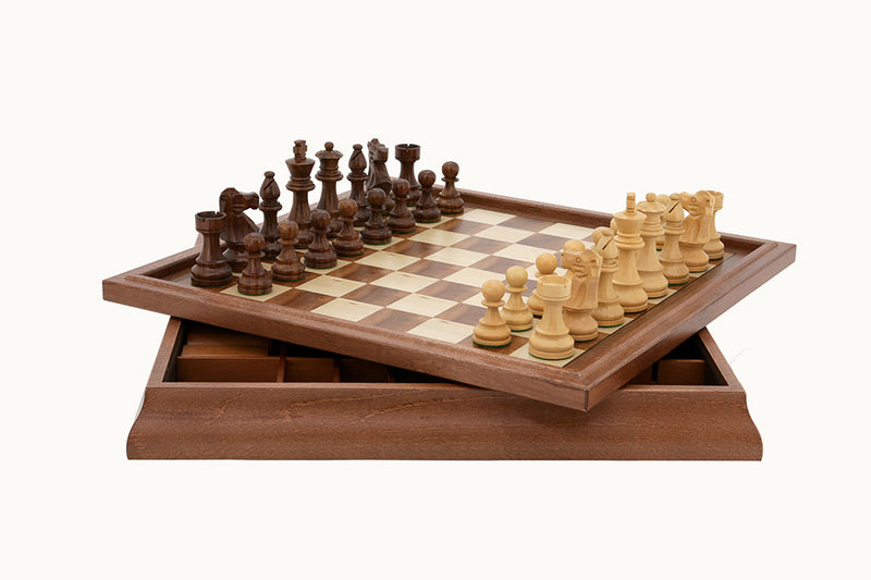 Dal Rossi Italy Flip Top 3 in 1 Chess Checkers Backgammon Set 18" Walnut Board