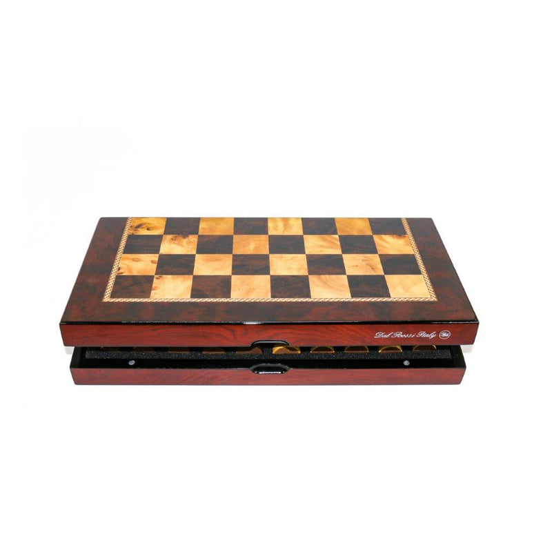 Dal Rossi Italy Ivory & Brown Chess Set on a 16" Mahogany Finish Folding Board