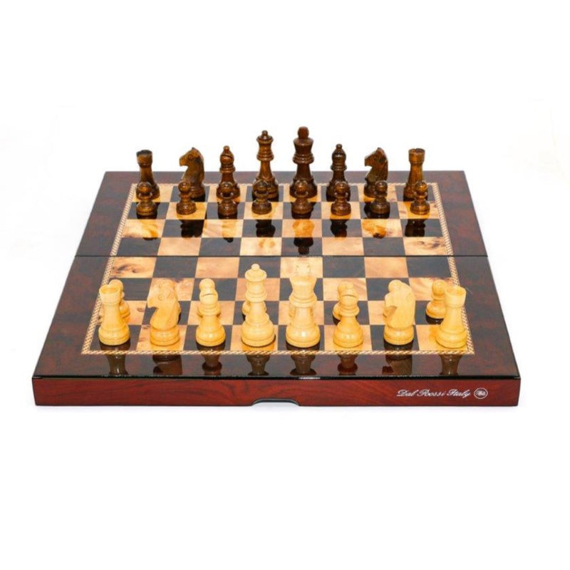 Dal Rossi Italy Ivory & Brown Chess Set on a 16" Mahogany Finish Folding Board