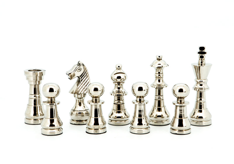 Dal Rossi Italy Metal Dark Titanium & Silver Chess Set on 20" Carbon Fibre Shiny Finish Board