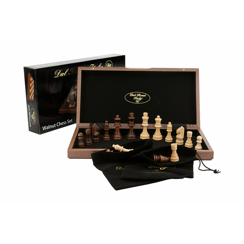 Dal Rossi Walnut Inlaid Finish Folding Chess Set 38cm Board