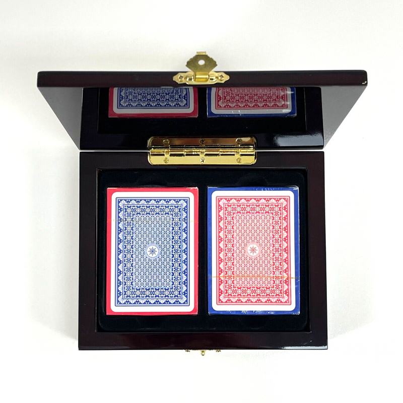 Dal Rossi Wooden Card Box with 2 Decks of Playing Cards