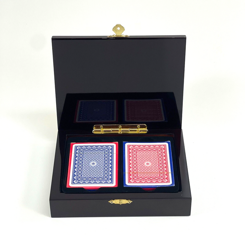 Dal Rossi Wooden Card Box with 2 Decks of Playing Cards