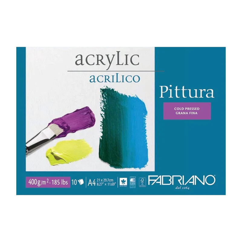 Fabriano Pittura Acrylic Pad A4 Cold Pressed 400gsm Cellulose 10 Sheets