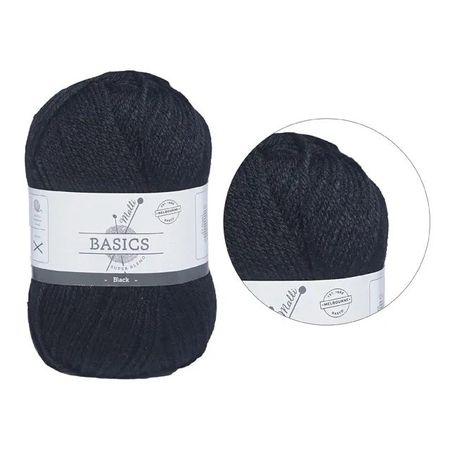 Malli Knitting Super Blend 100g Acrylic Yarn - Black