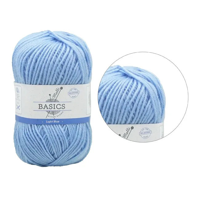 Malli Knitting Super Blend 100g Acrylic Yarn - Light Blue