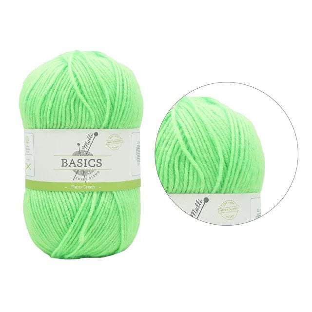 Malli Knitting Super Blend 100g Acrylic Yarn - Fluro Green