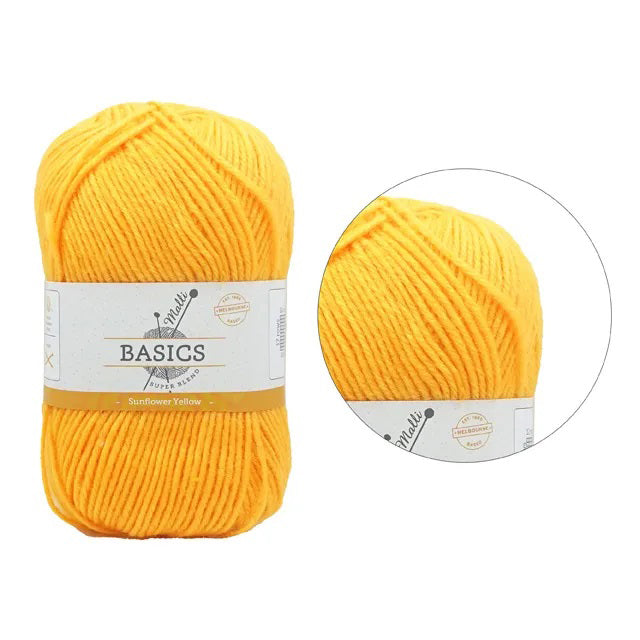 Malli Knitting Super Blend 100g Acrylic Yarn - Sunflower Yellow