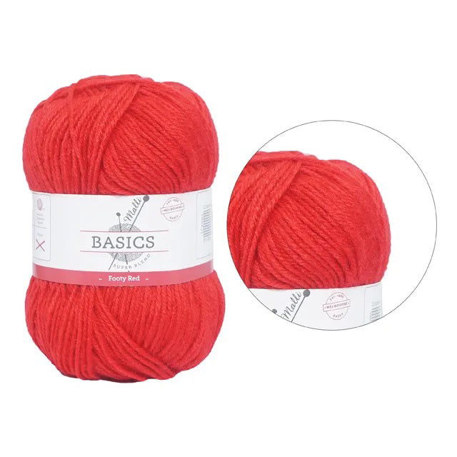 Malli Knitting Super Blend 100g Acrylic Yarn - Footy Red