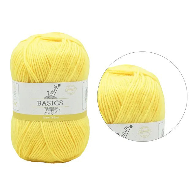 Malli Knitting Super Blend 100g Acrylic Yarn - Footy Yellow