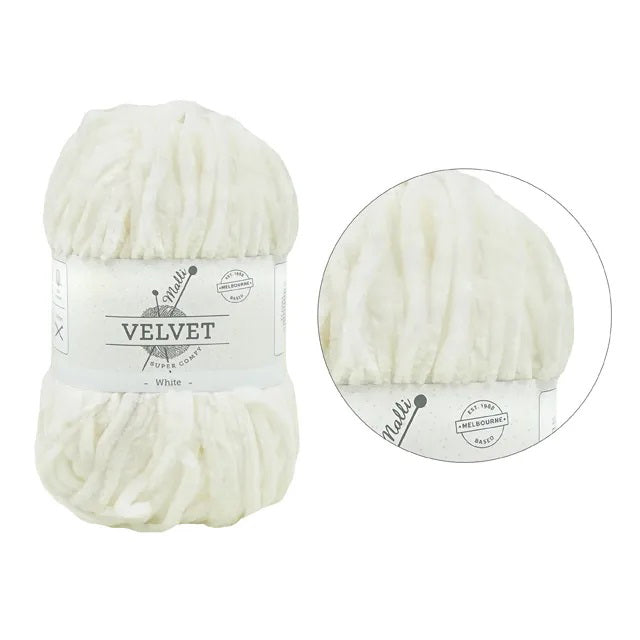 Malli Knitting Super Comfy 100g Velvet Yarn - White