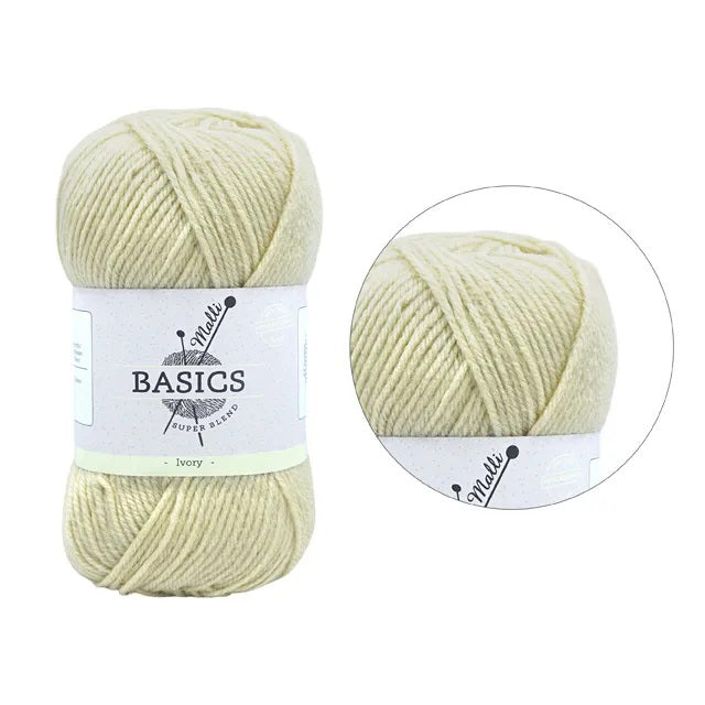 Malli Knitting Super Blend 100g Acrylic Yarn - Ivory