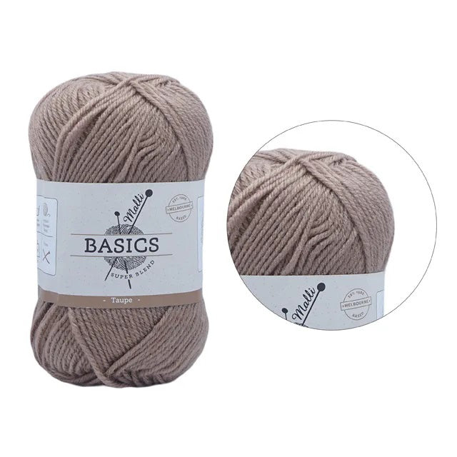 Malli Knitting Super Blend 100g Acrylic Yarn - Taupe