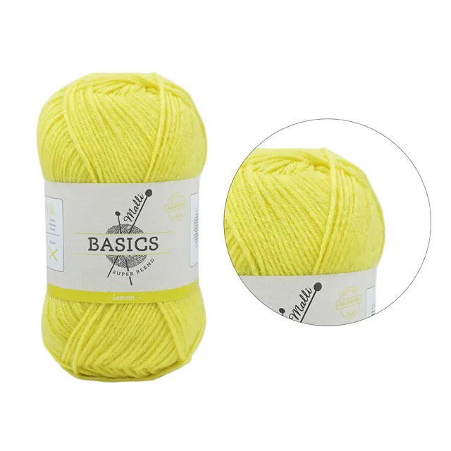 Malli Knitting Super Blend 100g Acrylic Yarn - Lemon