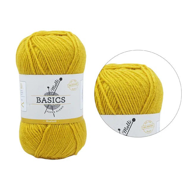 Malli Knitting Super Blend 100g Acrylic Yarn - Mustard