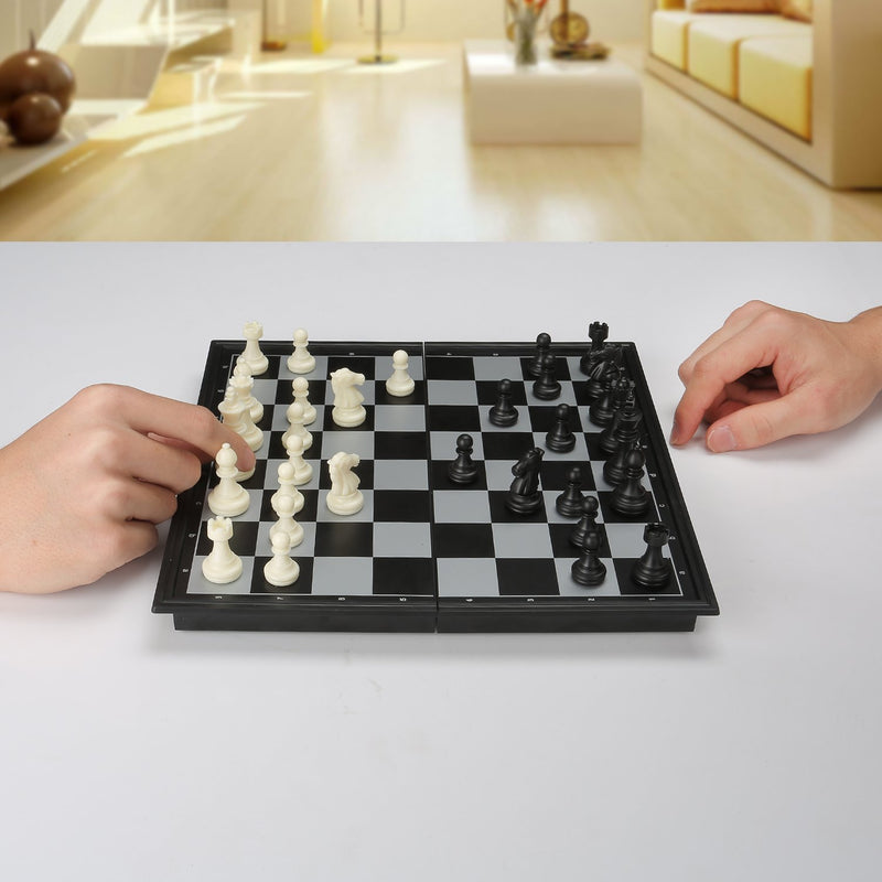 White & Black Chess Set on a 10" Magnetic Folding Board