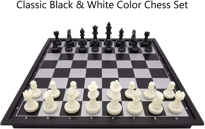 White & Black Chess Set on a 10" Magnetic Folding Board