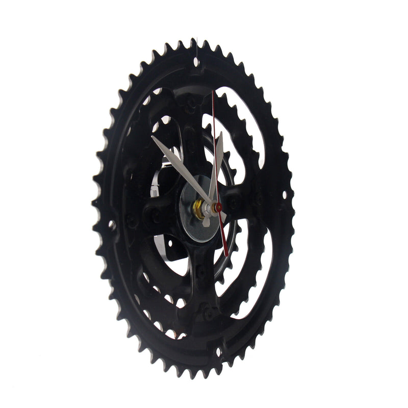 Handmade Clock - Black Bicycle Crankset Gear Wall Clock Made from Recycled Parts