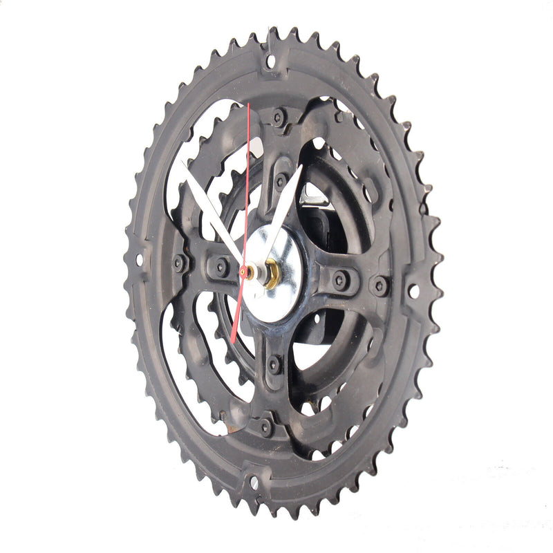 Handmade Clock - Black Bicycle Crankset Gear Wall Clock Made from Recycled Parts