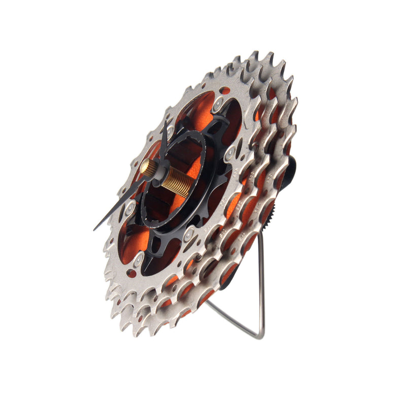 Handmade Clock - Orange Bicycle Cassette Gear Desk Clock Made from Recycled Parts