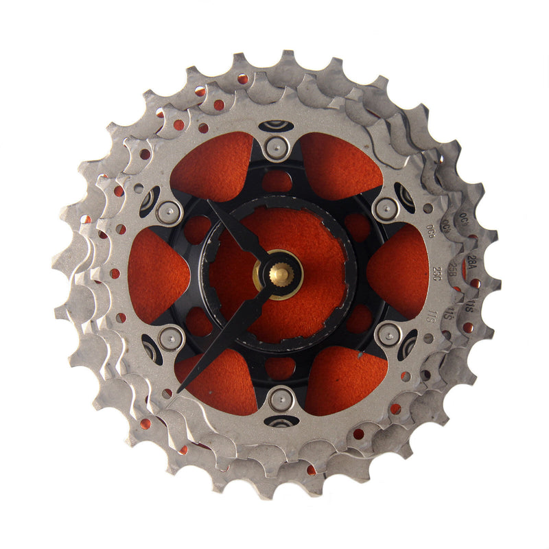 Handmade Clock - Orange Bicycle Cassette Gear Desk Clock Made from Recycled Parts